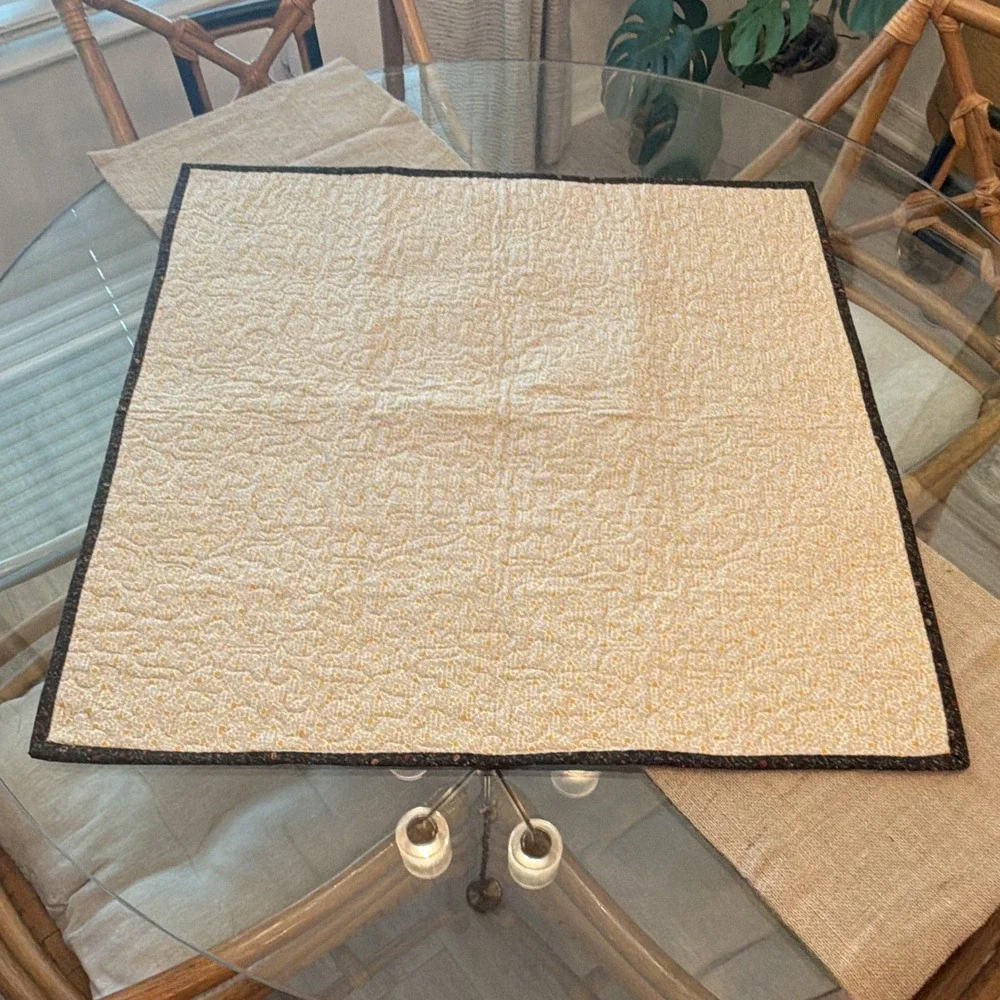 Handmade Quilted Cotton Patchwork Square Table Topper Beige Floral 23.5in